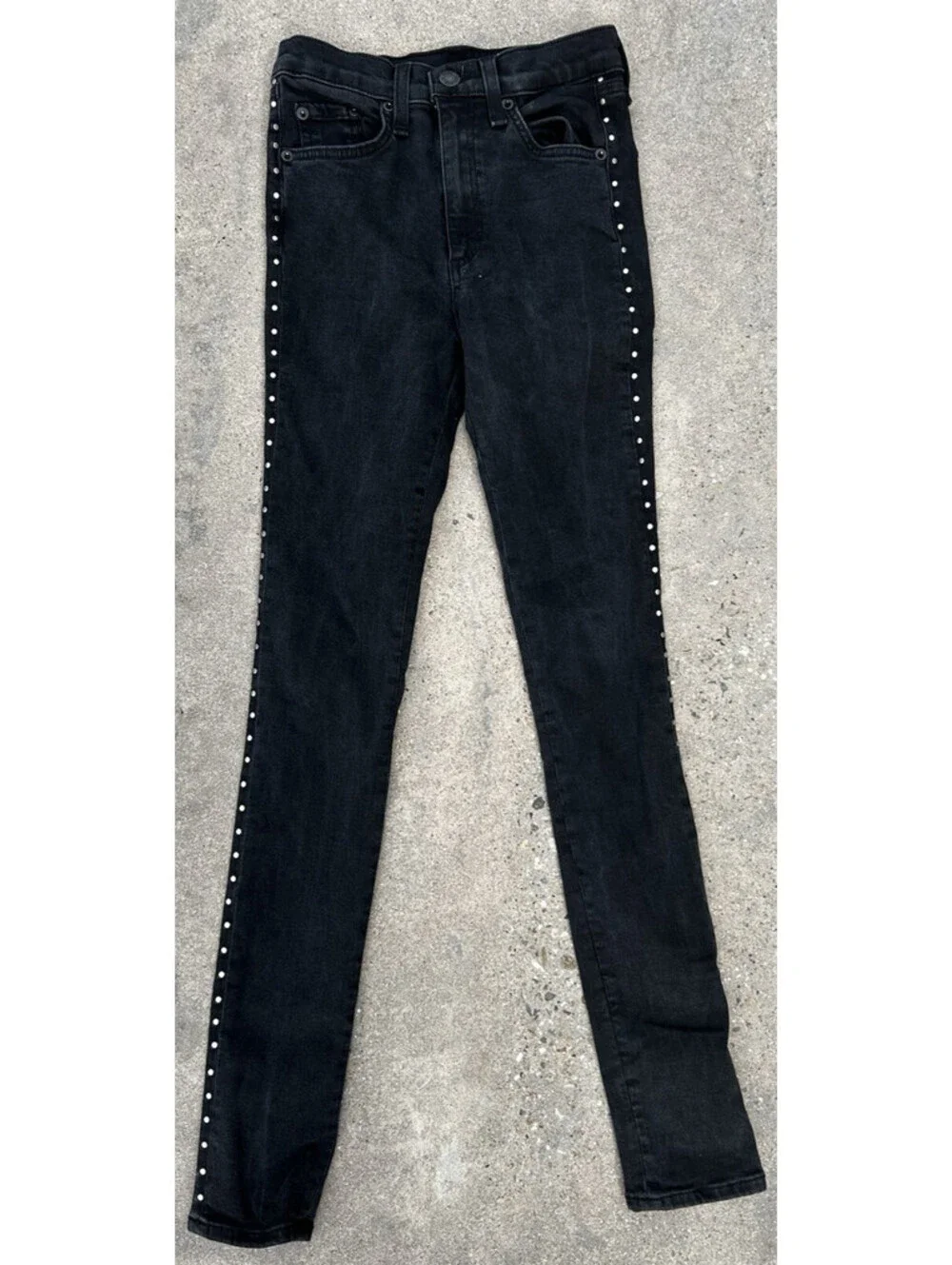 Rag & Bone Black High-Rise Skinny Leg Jeans Black Studded US 24Wx28L